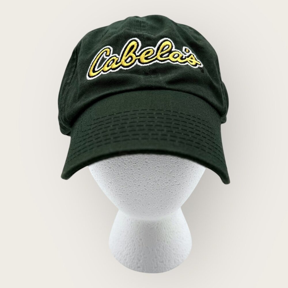 Cabelas Green Adjustable Strapback Hat Cotton Embroidered Logo Mens Curved Visor